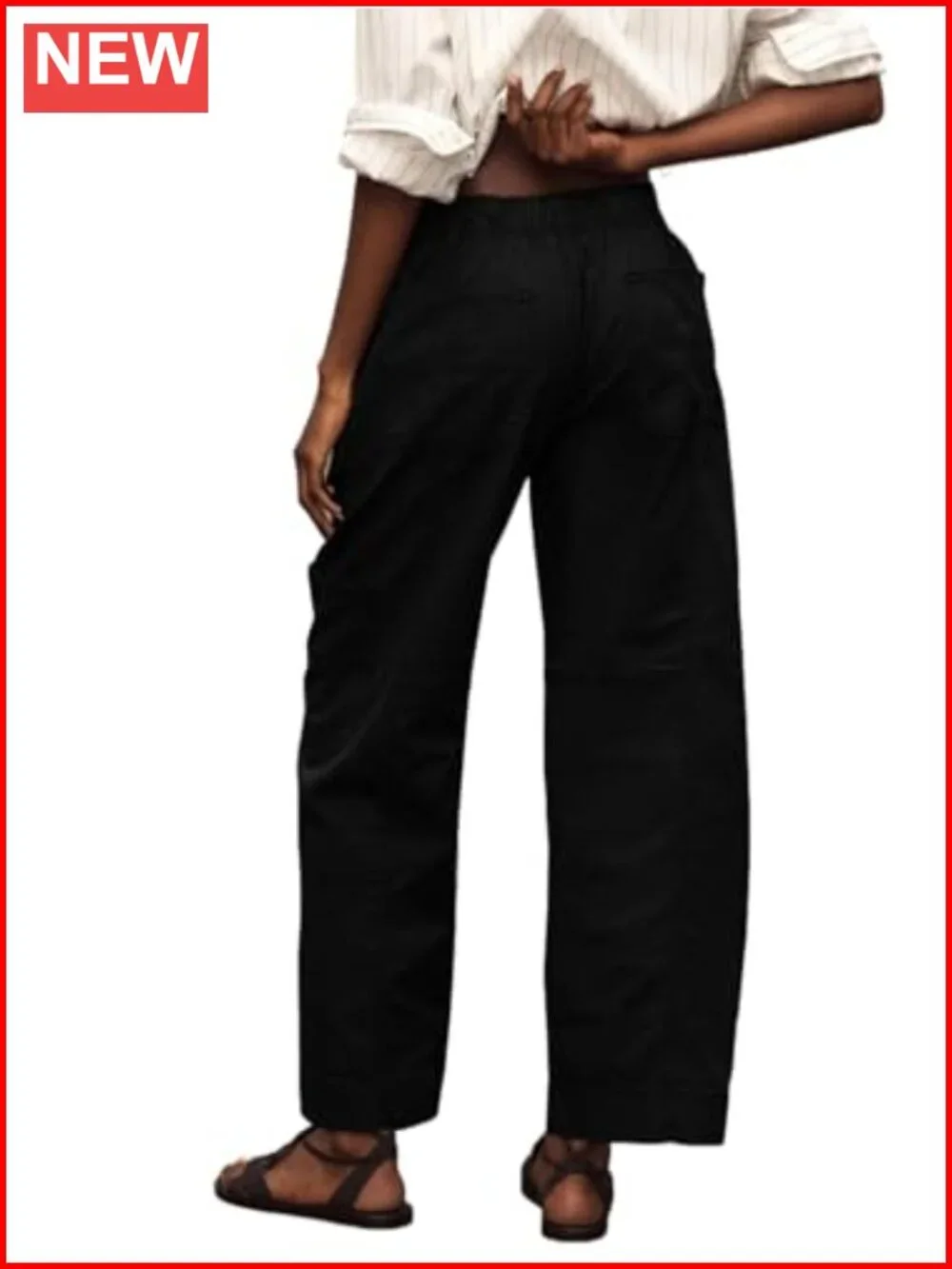 100% Cotton Cargo Pants with Drawstring Elastic Waist Multiple Pockets